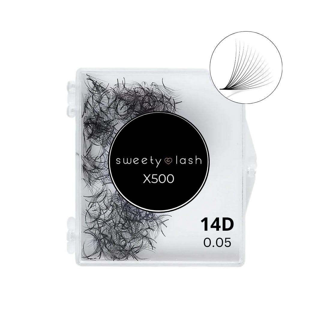 SWEETY LASH - Extension de cils - 500 pcs 14D cils volume russe préfait extension de cils en soie bouquet cils faux cils individuels courbure D et C (14D-0.05D-0.10C-9-16mm) - 10 mm C
